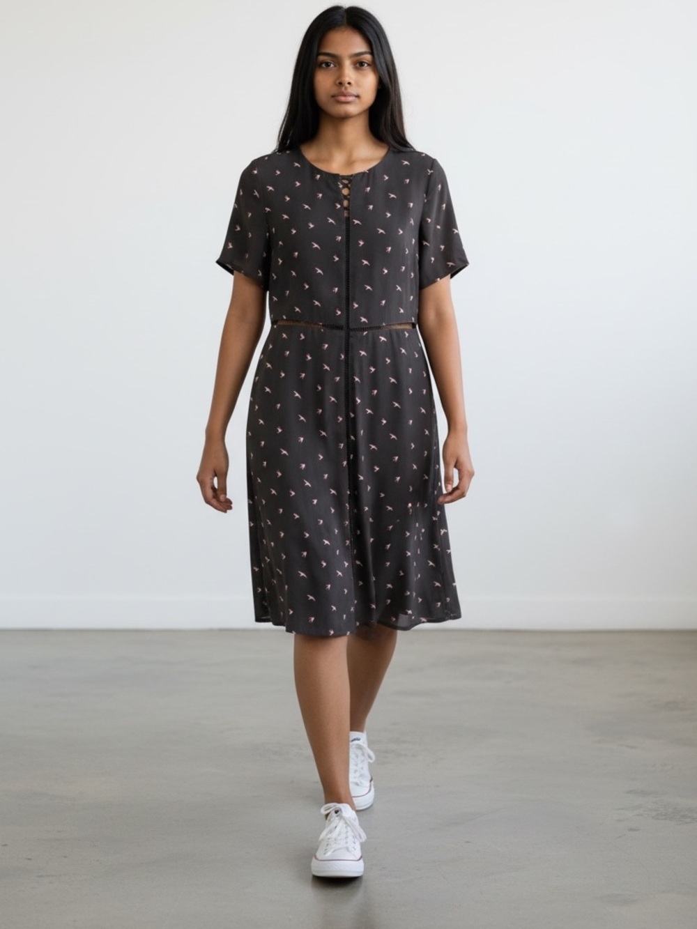 Banana Republic Black Midi Dress with Pink Print